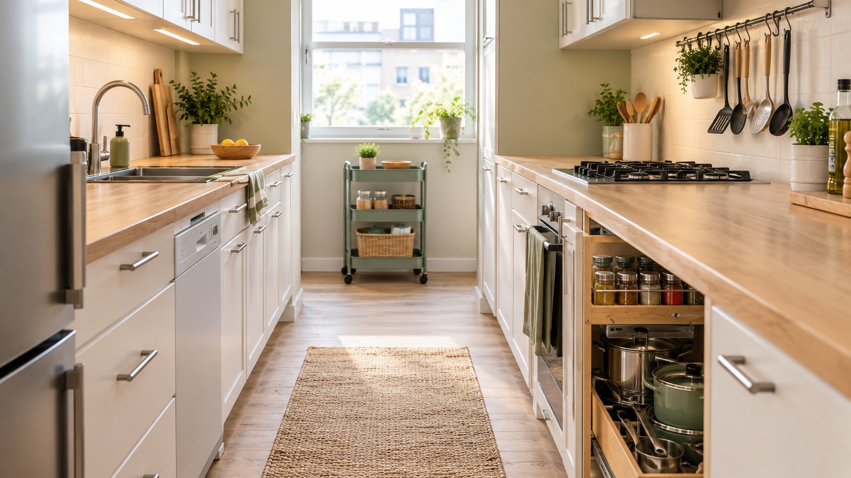 Small Kitchen Organization Ideas: Pull-Out Spice Rack for a Narrow Galley